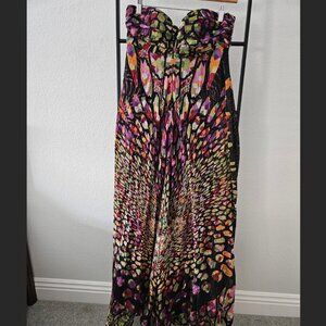 🦋 Nicole Miller Strapless Silk “Black Kaleidoscope Butterfly” Evening Gown